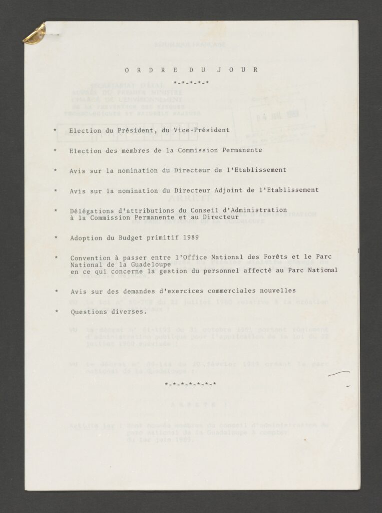 Parc national Guadeloupe création archives