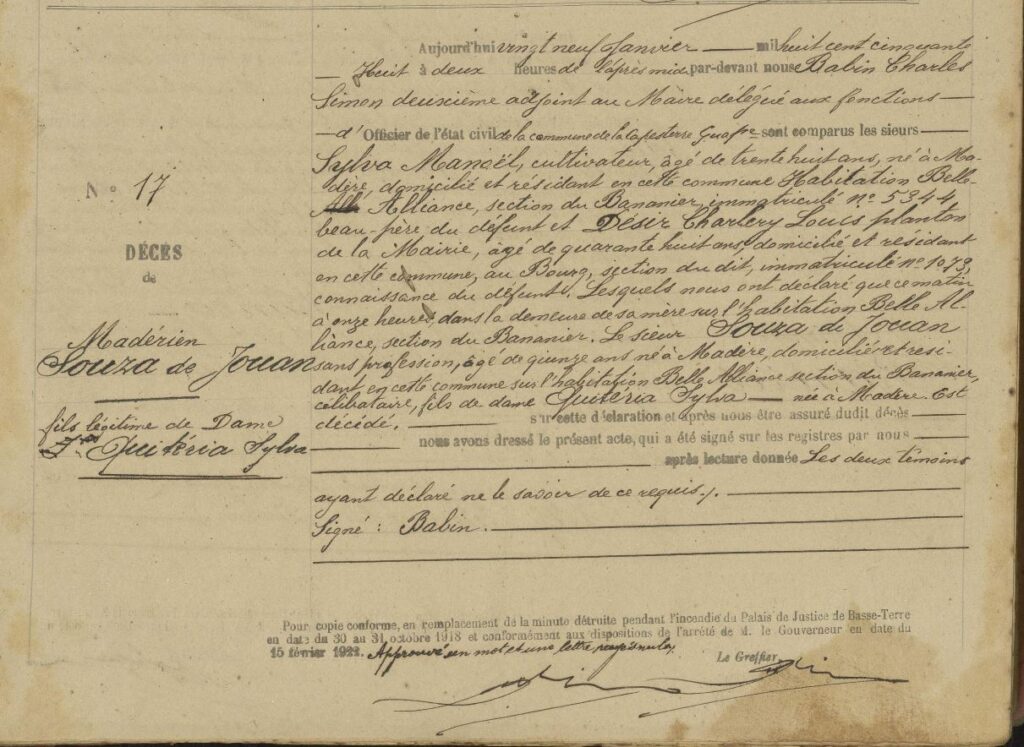 état civil décès archives guadeloupe capesterre