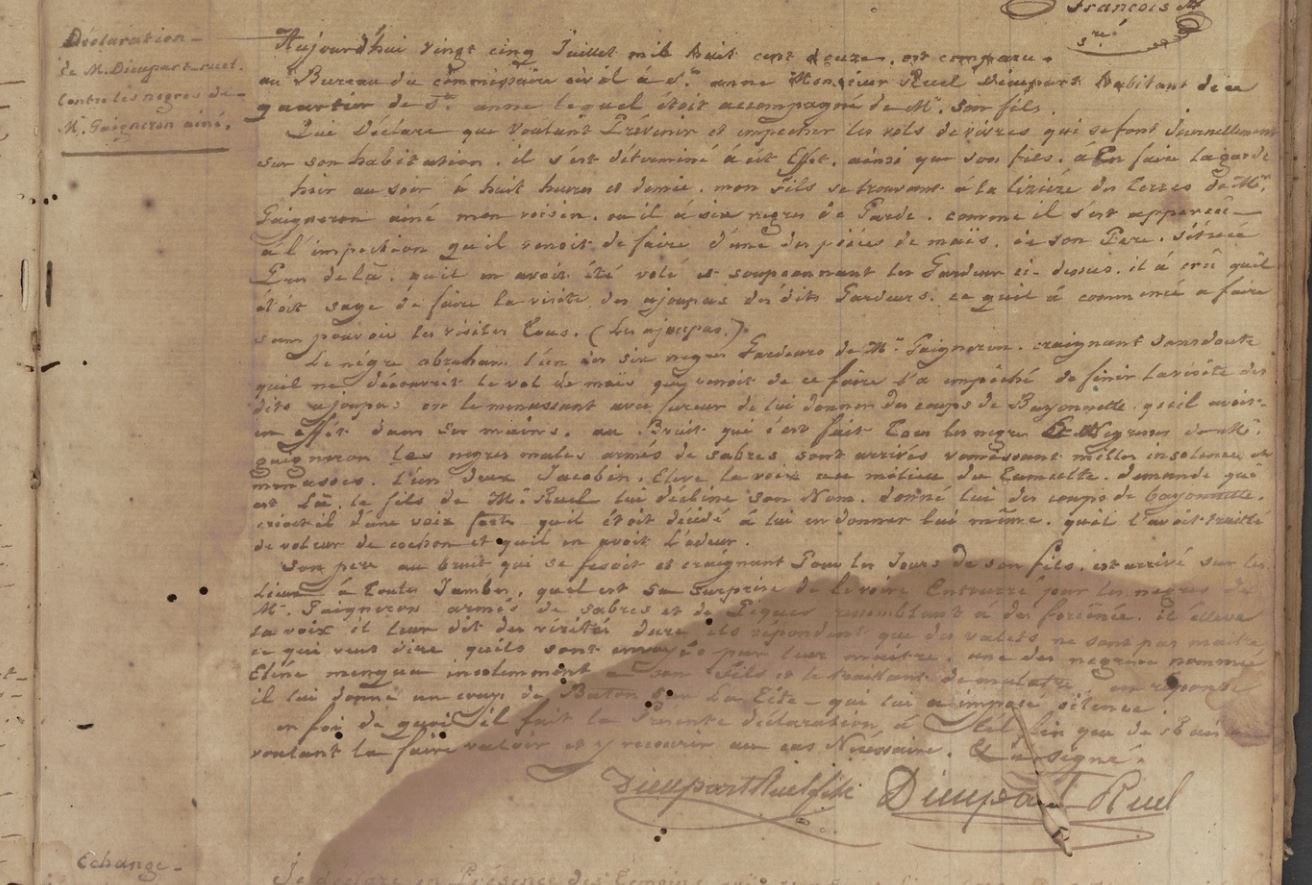 archives commissariat saint-anne esclavage