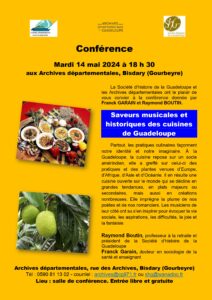 [CONFERENCE] Mardi 14 mai à 18h30  - "Saveurs musicales et historiques des cuisines de Guadeloupe"