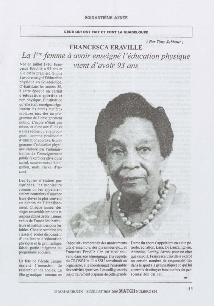 1ere femme professuer d'éducation physqiue en Guadeloupe