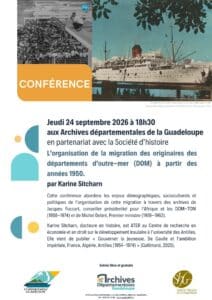 [CONFÉRENCE] Jeudi 24 septembre 2026 à 18h30 aux Archives départementales de la Guadeloupe