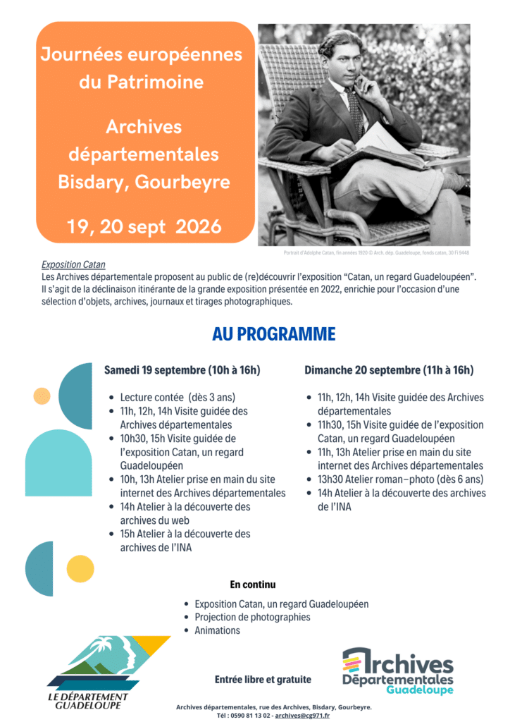 Programme des journées européennes du patrimoine 2026 aux Archives départementales de la Guadeloupe