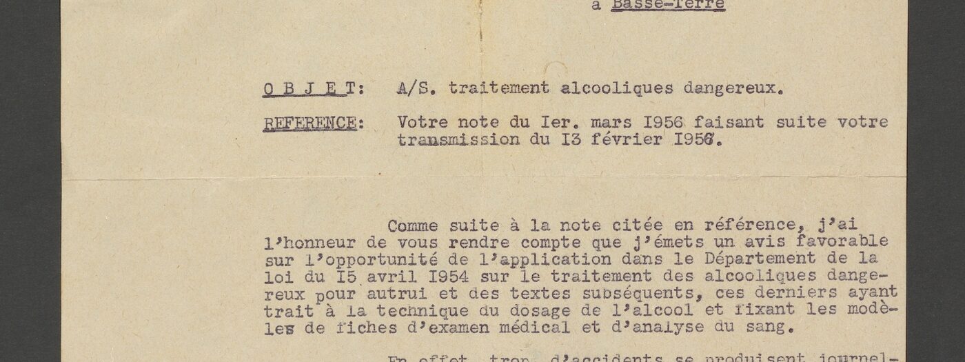 Archives Guadeloupe correspondance alcoolisme loi