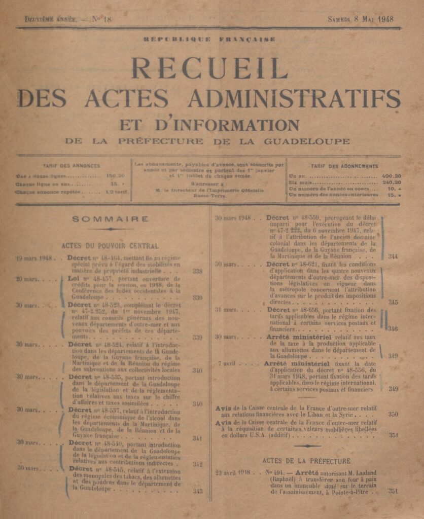 Archives Guadeloupe Recueil des actes administratifs Préfecture