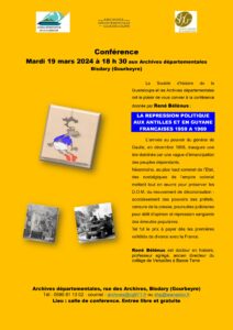 [CONFERENCE] Mardi 19 mars à 18h30 - "La répression politique aux Antilles et en Guyane françaises entre 1959 et 1969".