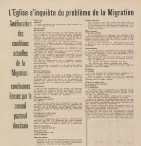 Article « L’Église s’inquiète du problème de la Migration », paru dans le journal Clartés du 7 juillet 1967.